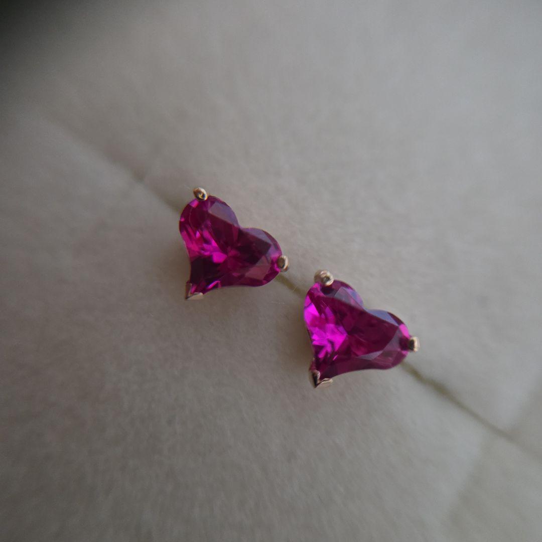 K10YG ルビー ハート ピアス