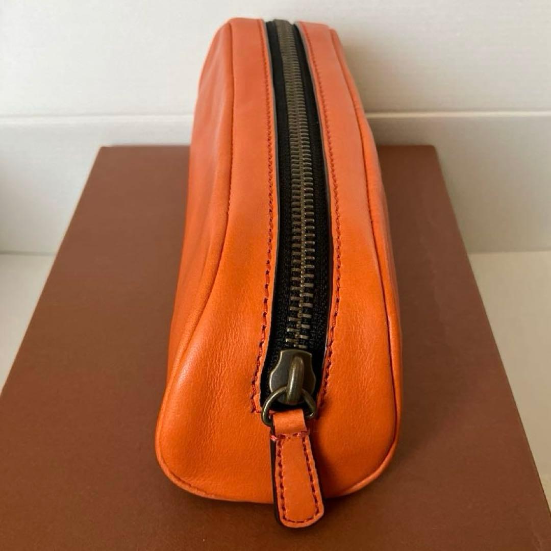 【新品未使用】COACH カーフレザー ペンシルケース　サンバ　オレンジ　箱付き