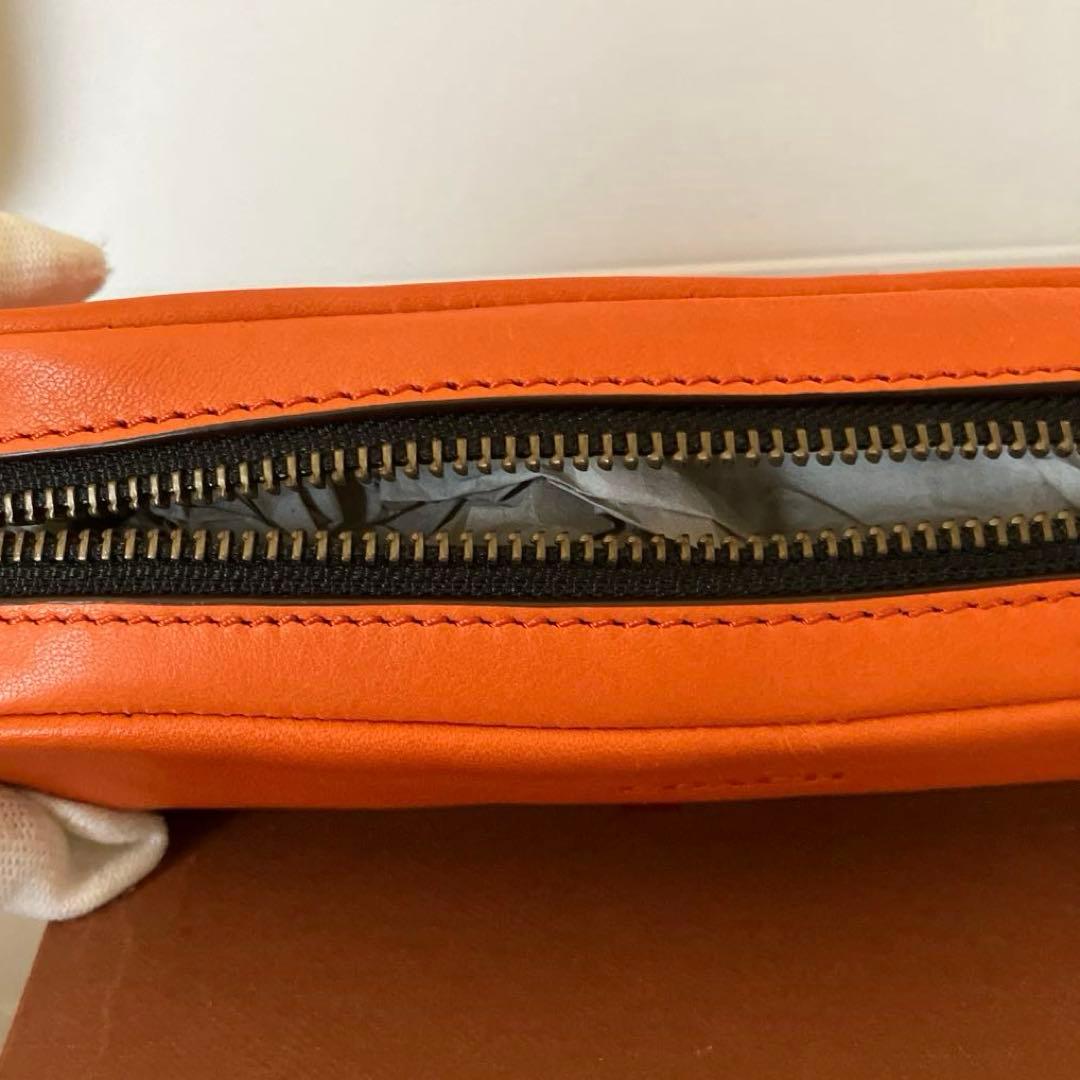 【新品未使用】COACH カーフレザー ペンシルケース　サンバ　オレンジ　箱付き