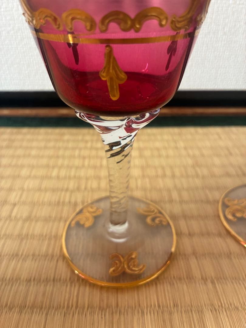 ベネチアングラス　ピンク花柄　セット