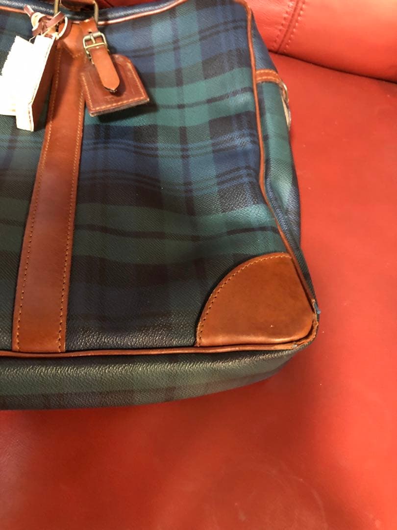 ラルフローレン ビジネスバッグ 緑のチェック柄