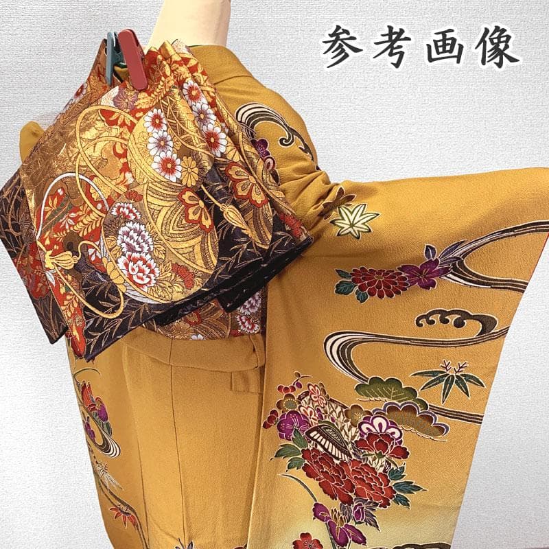 専用508z27.506y11.小物〇紅型振袖 松竹梅 オシドリ 辛子色〇美品