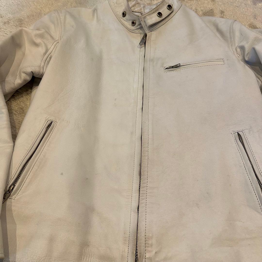 特大3L ホーンワークス　レザージャケット　シングル　ライダース　メンズ　白