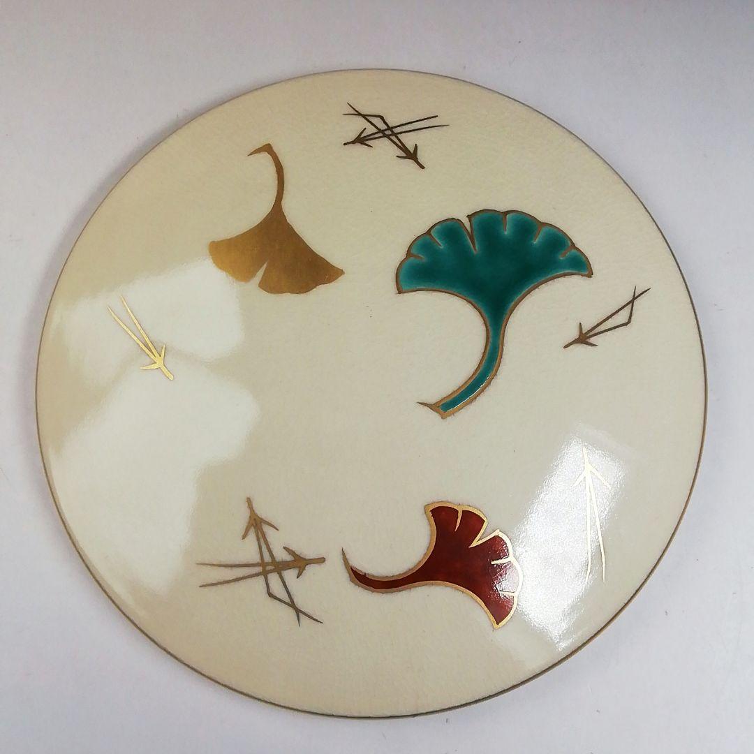 Ｔ７３８　水次　『色絵　銀杏文』『鳴滝窯　橋本城岳 造』　共箱　茶道具