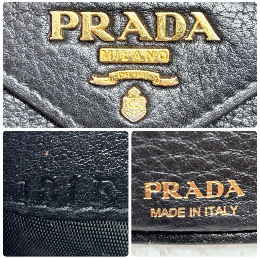 ✨付属品完備✨ プラダ ヴィッテロダイノ シボ 革 レター型 三つ折り財布 黒