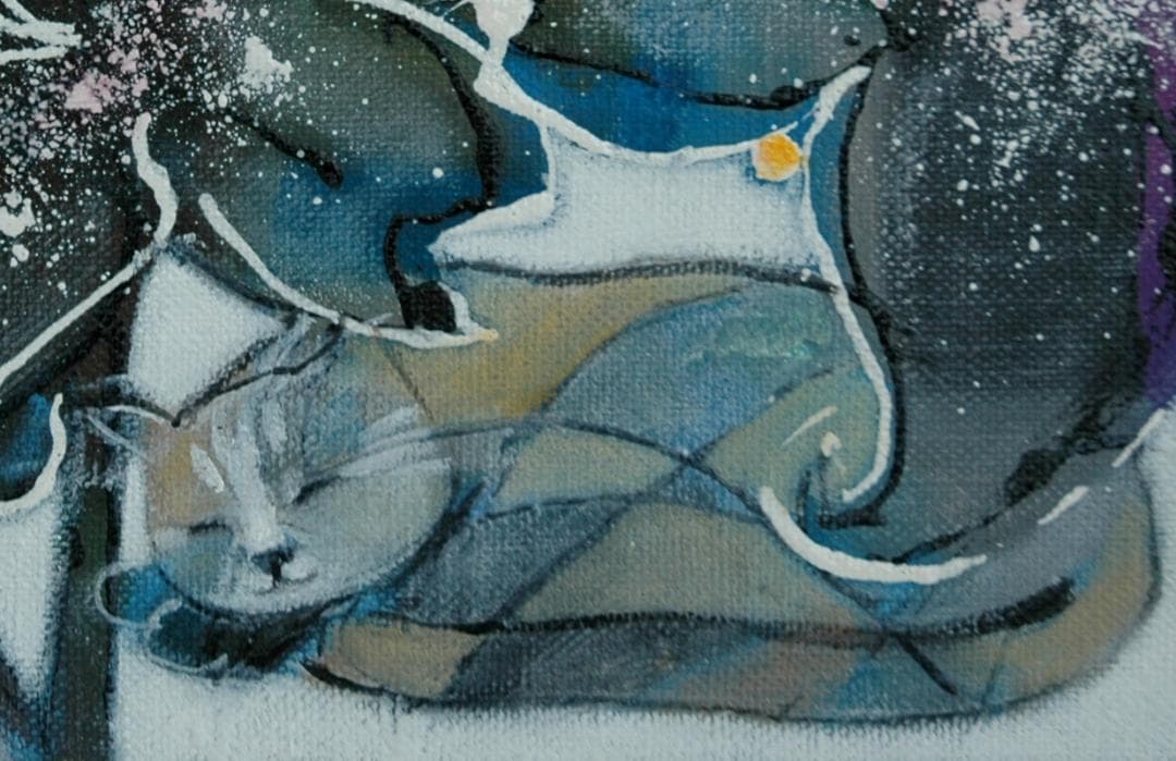 油絵 菅家令子 絵 絵画インテリア 額付(黒) F4-050620 子猫のお昼寝