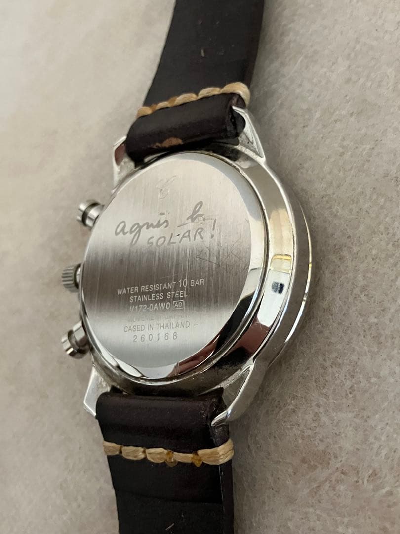 値下げ 稼働★アニエス・ベー クロノグラフ アイボリーメンズ ソーラー腕時計