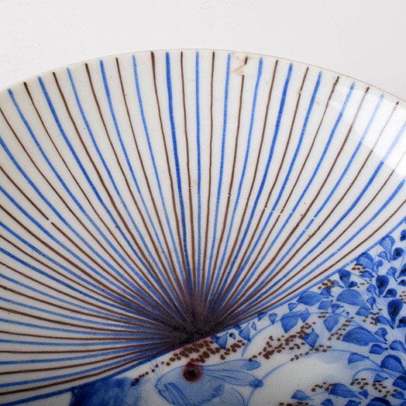 k8t　伊万里焼　古伊万里　染付　乱線草兎花文　高台皿　7692