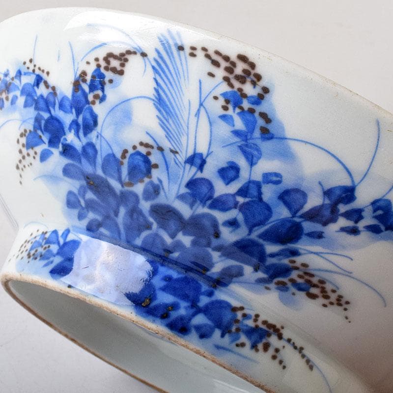 k8t　伊万里焼　古伊万里　染付　乱線草兎花文　高台皿　7692