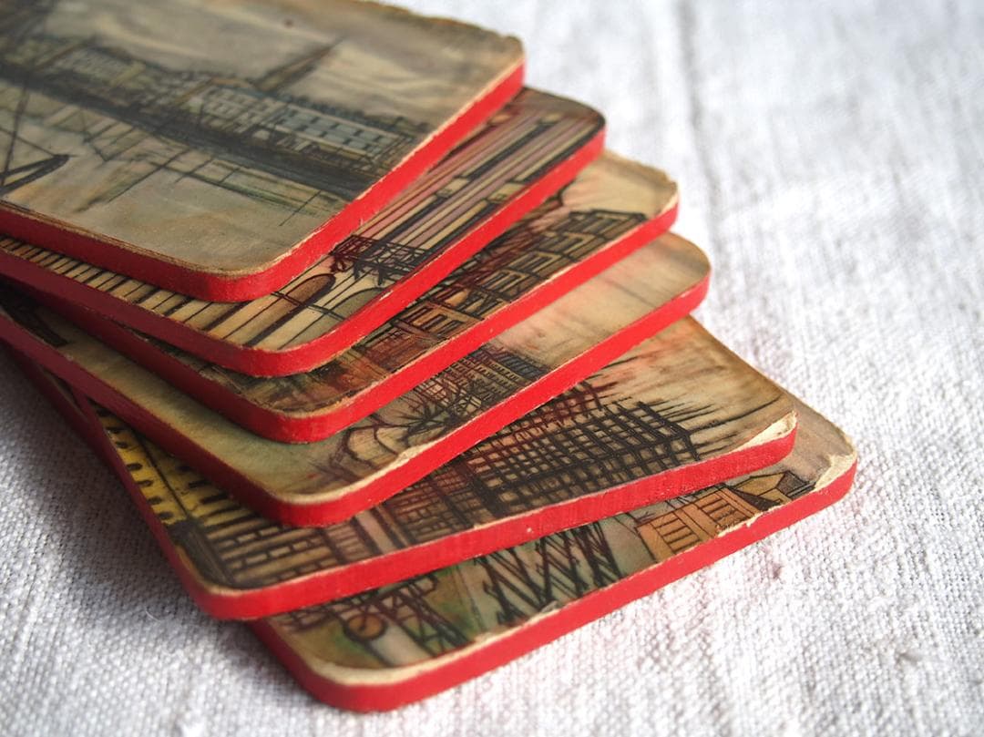 パリの画家ベルナール・ビュッフェのコースター6枚 ミッドセンチュリー /K319