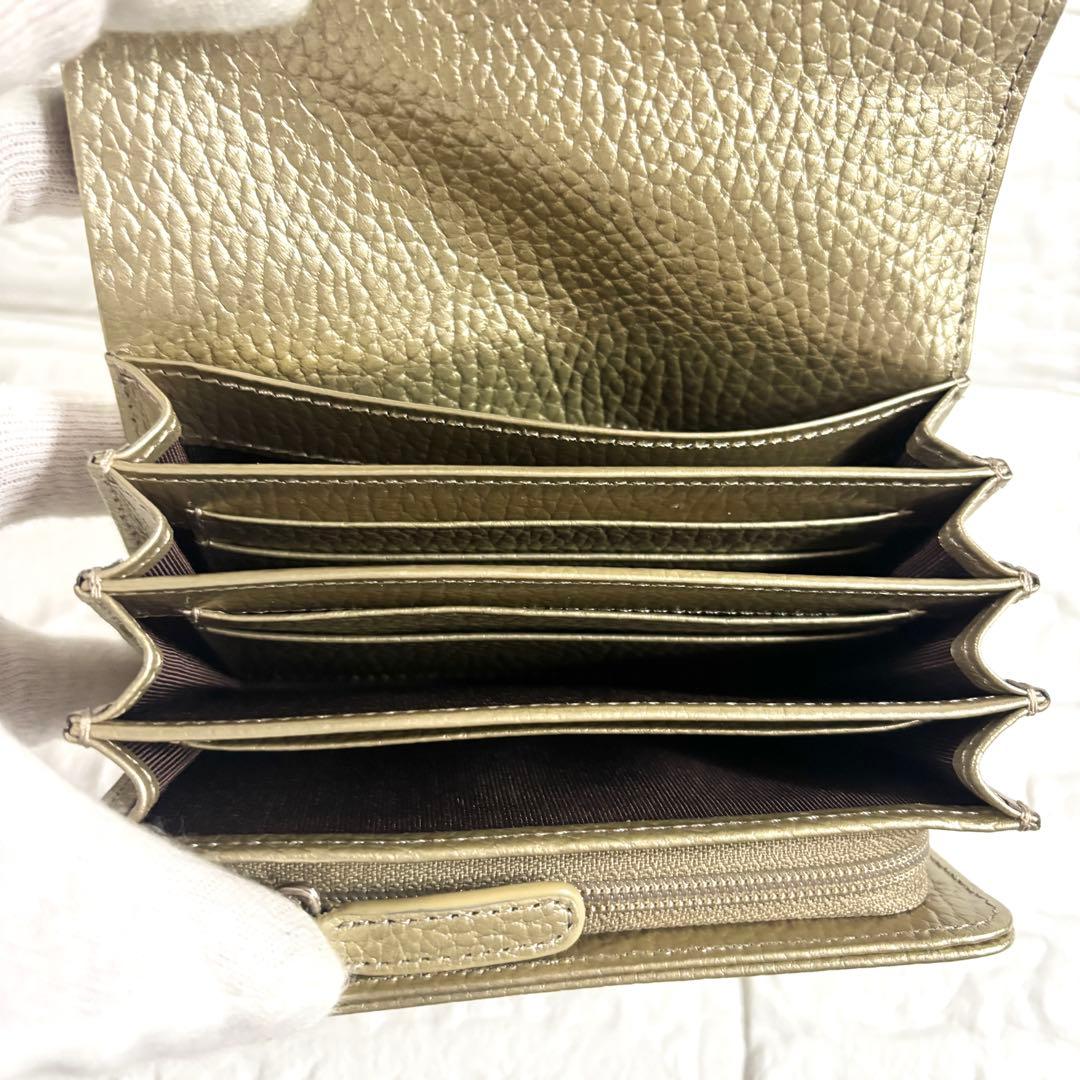 【未使用級】デンハマノ　レザー リトロ　王冠 二つ折り財布 ゴールド