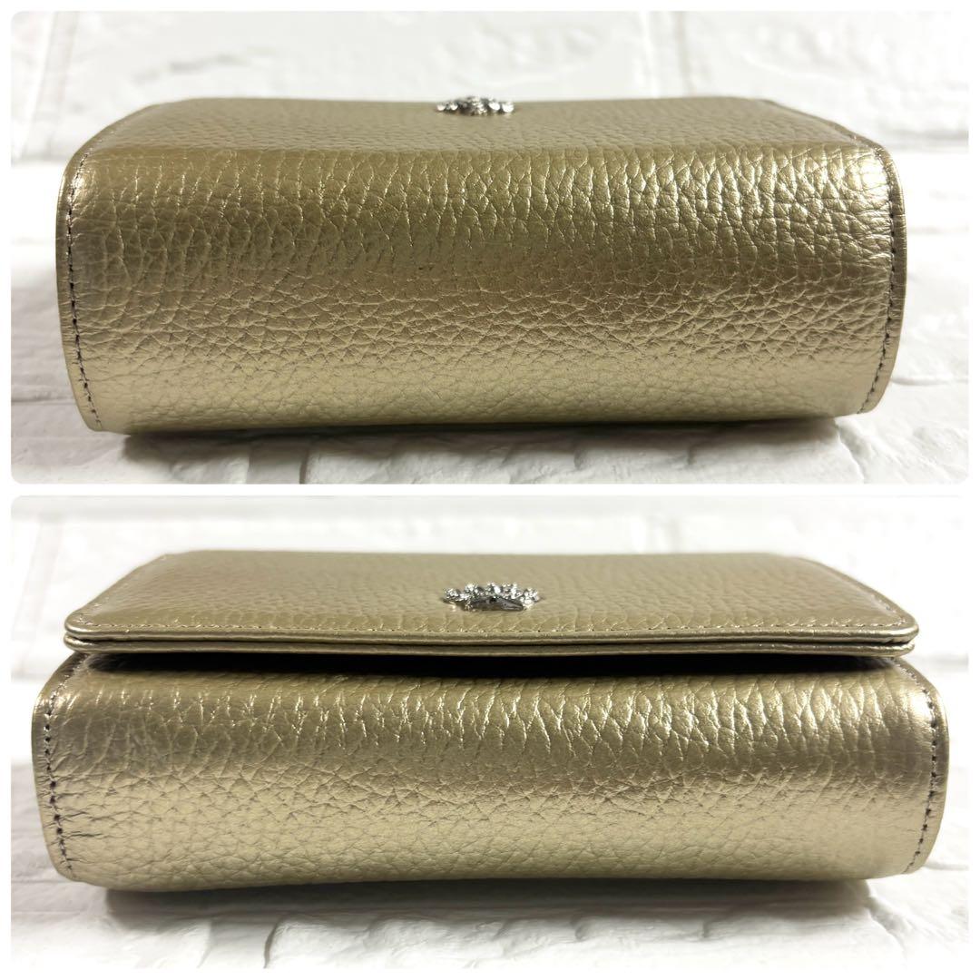 【未使用級】デンハマノ　レザー リトロ　王冠 二つ折り財布 ゴールド