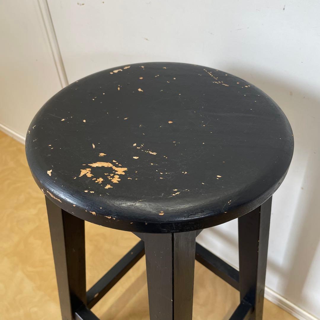 木製スツール 丸椅子 ハイスツール ビンテージ インダストリアル 黒 ブラック