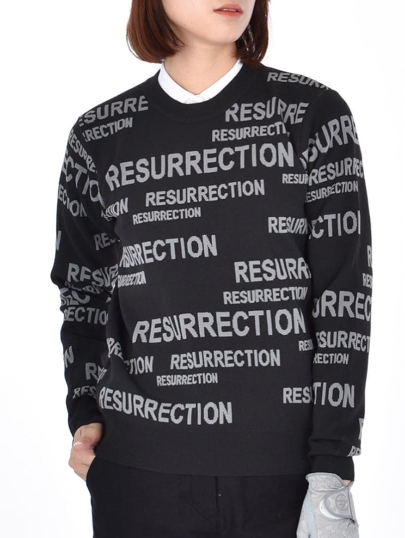 【新品】レザレクション メニーロゴ セーター サイズＬ　黒 レディース