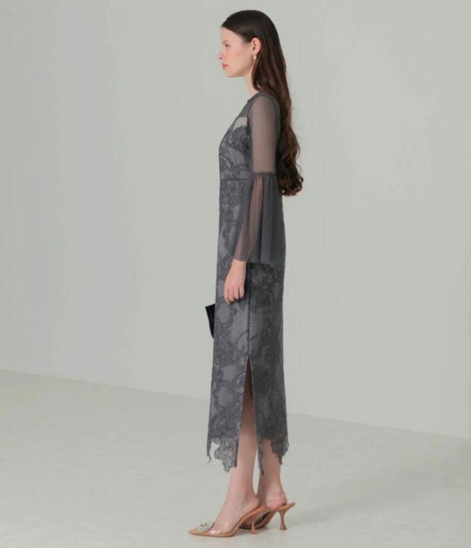 美品✨Leja シアー刺繍レースプリーツIラインロングワンピースドレス