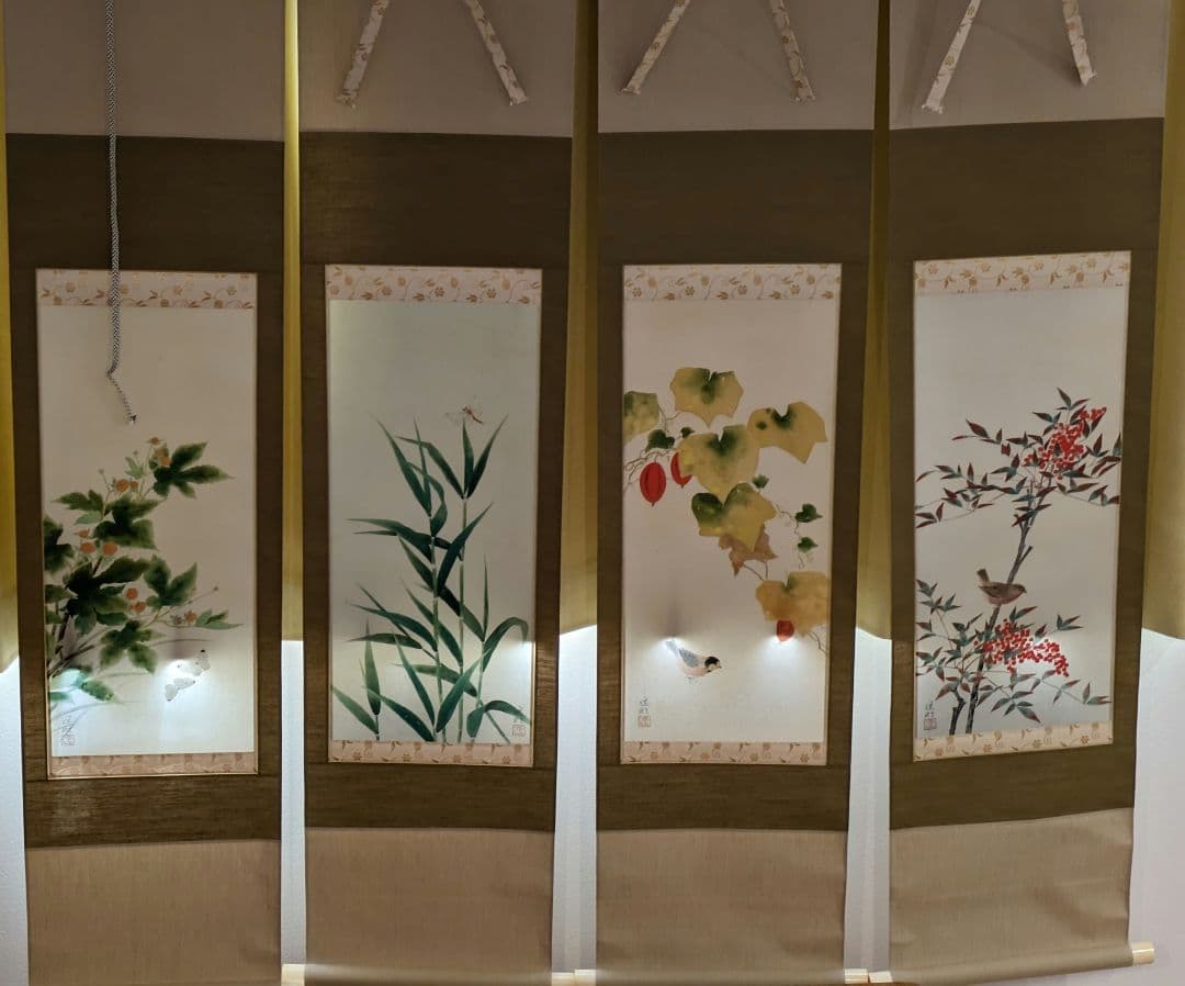 内田逸郎 掛軸4本セット 植物と鳥の絵