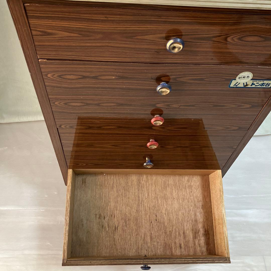 昭和レトロ　ビンテージ　トンボ台　木製木目調　6引き出し　テレビ台　希少