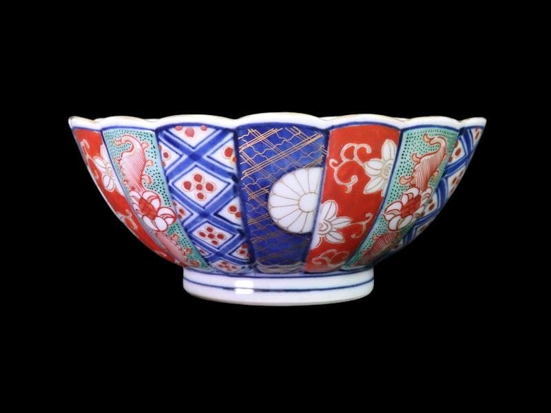 大聖寺伊万里　金襴手　寿紋に輪花楕円変形皿　大振向付　E704AS-CZk