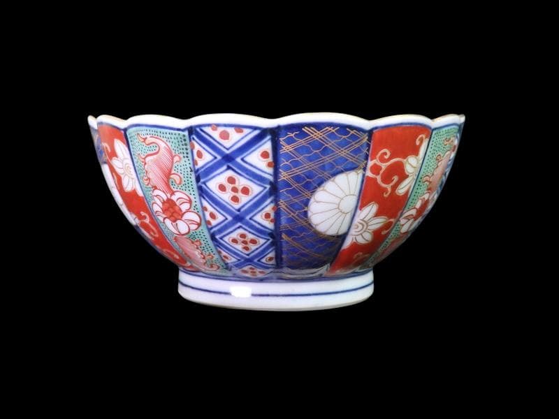 大聖寺伊万里　金襴手　寿紋に輪花楕円変形皿　大振向付　E704AS-CZk