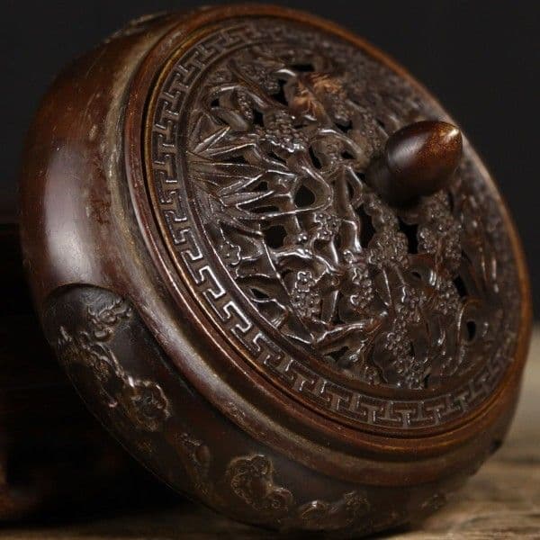 銅器 彫花平底薫炉 香薫炉 沈香檀香炉 工芸品 美術品 置物