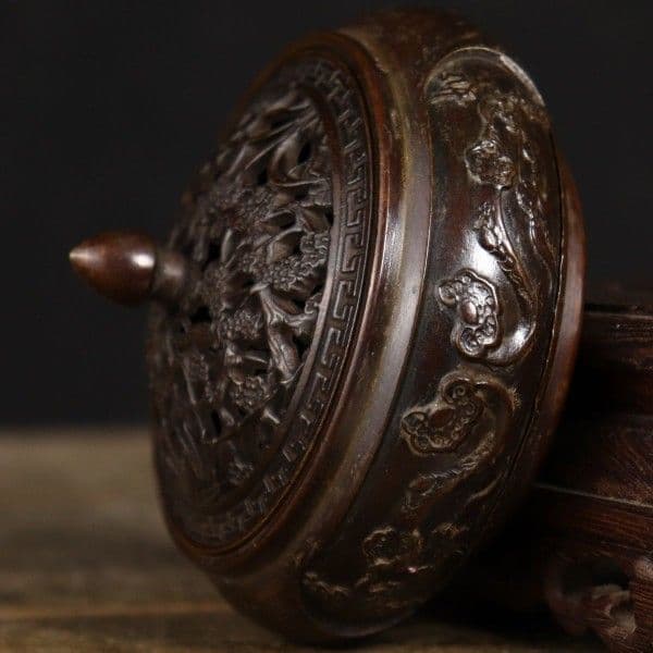 銅器 彫花平底薫炉 香薫炉 沈香檀香炉 工芸品 美術品 置物