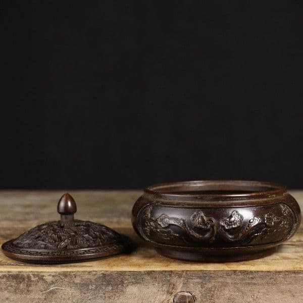 銅器 彫花平底薫炉 香薫炉 沈香檀香炉 工芸品 美術品 置物