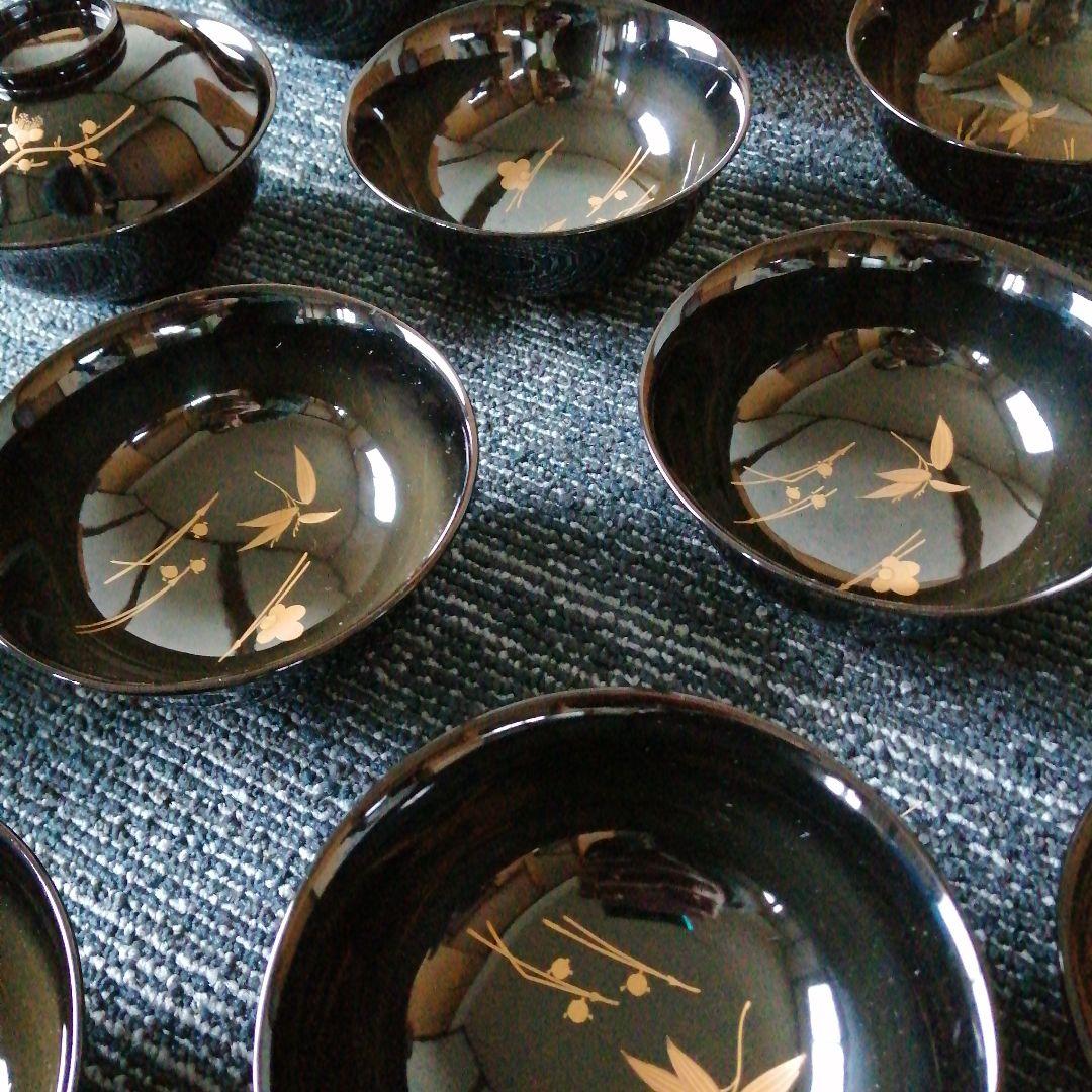 輪島塗　盛上金蒔絵扇形紋蓋付椀　10客　12.9cm　昭和初期