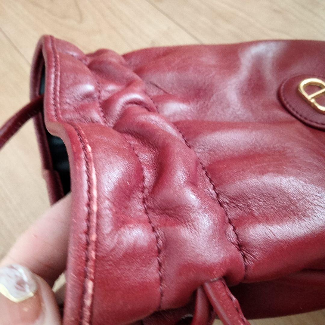 クリスチャンディオール レザー 巾着バッグ ショルダーバッグ 赤 レッド