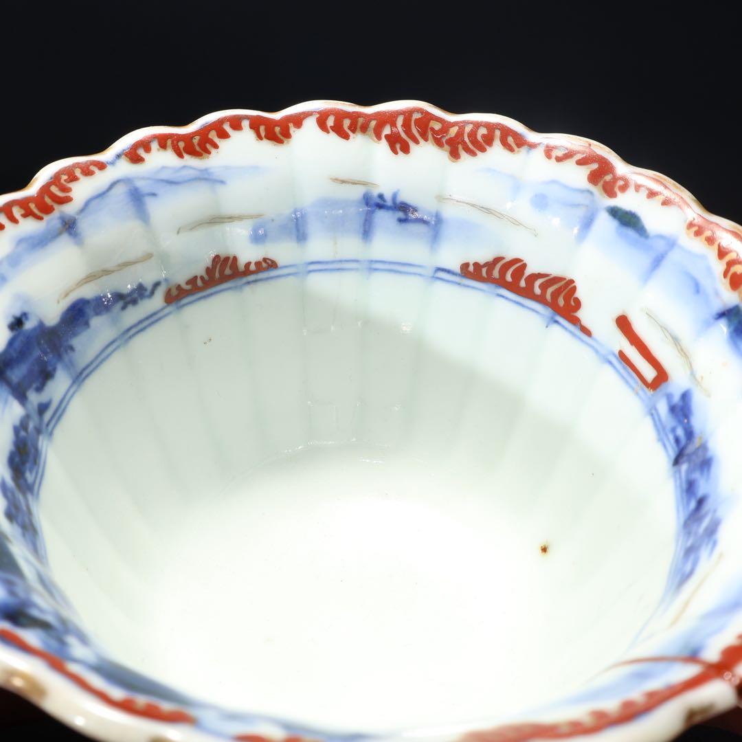 伊万里金襴手花図大向付∅13㎝　骨董　古伊万里　漆直し　R0286w3ダB