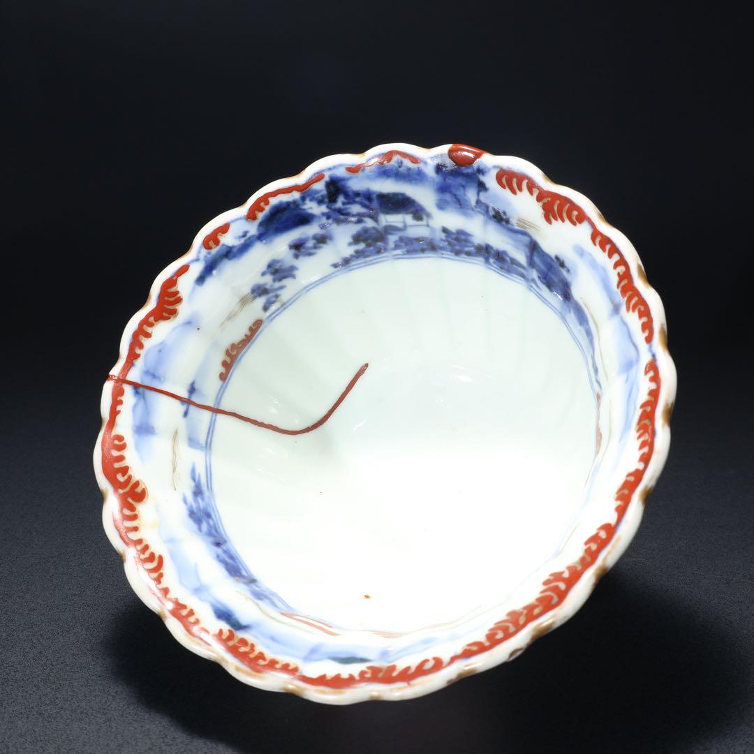 伊万里金襴手花図大向付∅13㎝　骨董　古伊万里　漆直し　R0286w3ダB