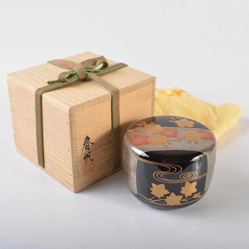 茶道具　輪島塗　目代春帆作　雲桜蒔絵　平棗　紫野　藤井誠堂極め箱　V　R6587