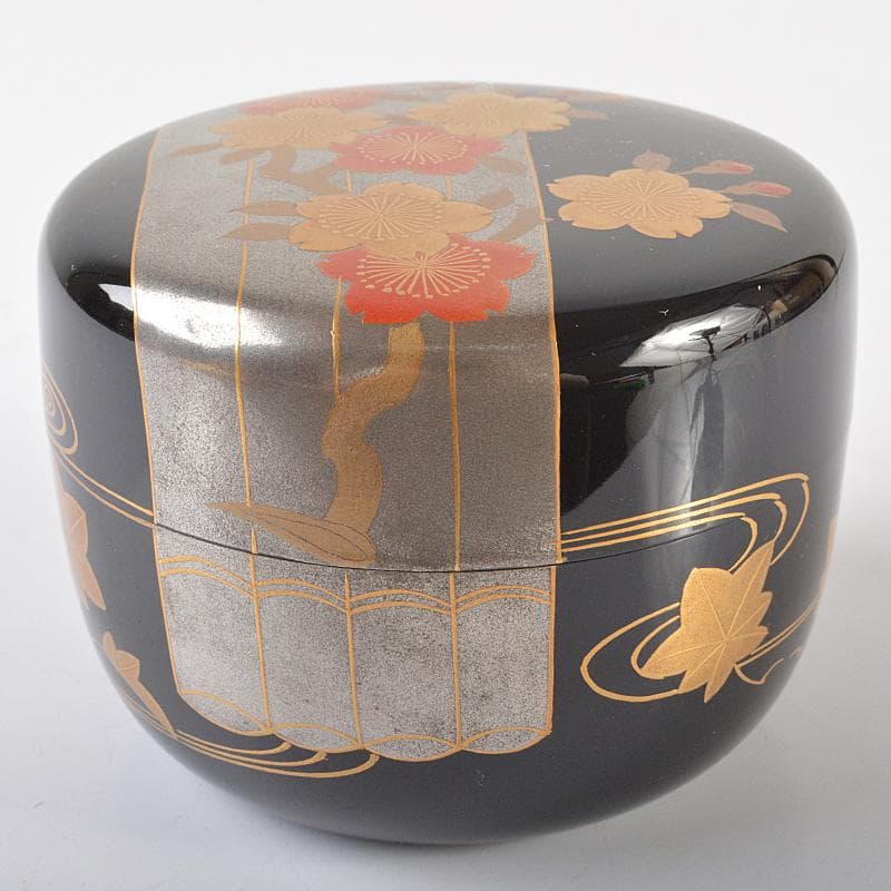 茶道具　輪島塗　目代春帆作　雲桜蒔絵　平棗　紫野　藤井誠堂極め箱　V　R6587