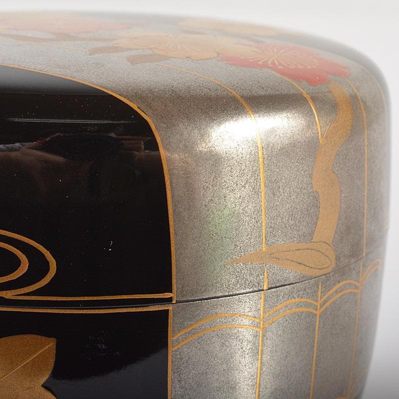 茶道具　輪島塗　目代春帆作　雲桜蒔絵　平棗　紫野　藤井誠堂極め箱　V　R6587