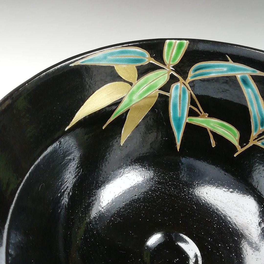 Ｔ９１０　茶碗　『黒仁清　竹文』『平安　桐鳳 造』　共箱　抹茶碗　茶道具