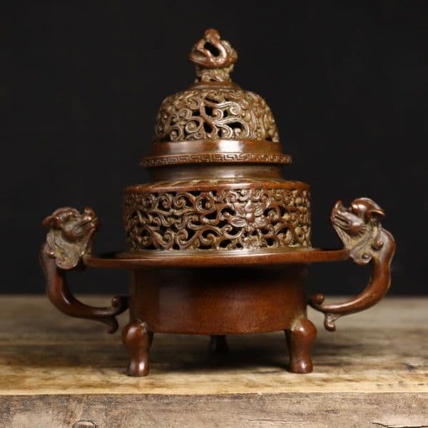 兽耳缠枝莲三足薰炉 招财炉 集财香炉 重工 希少 工芸品 美術品 置物