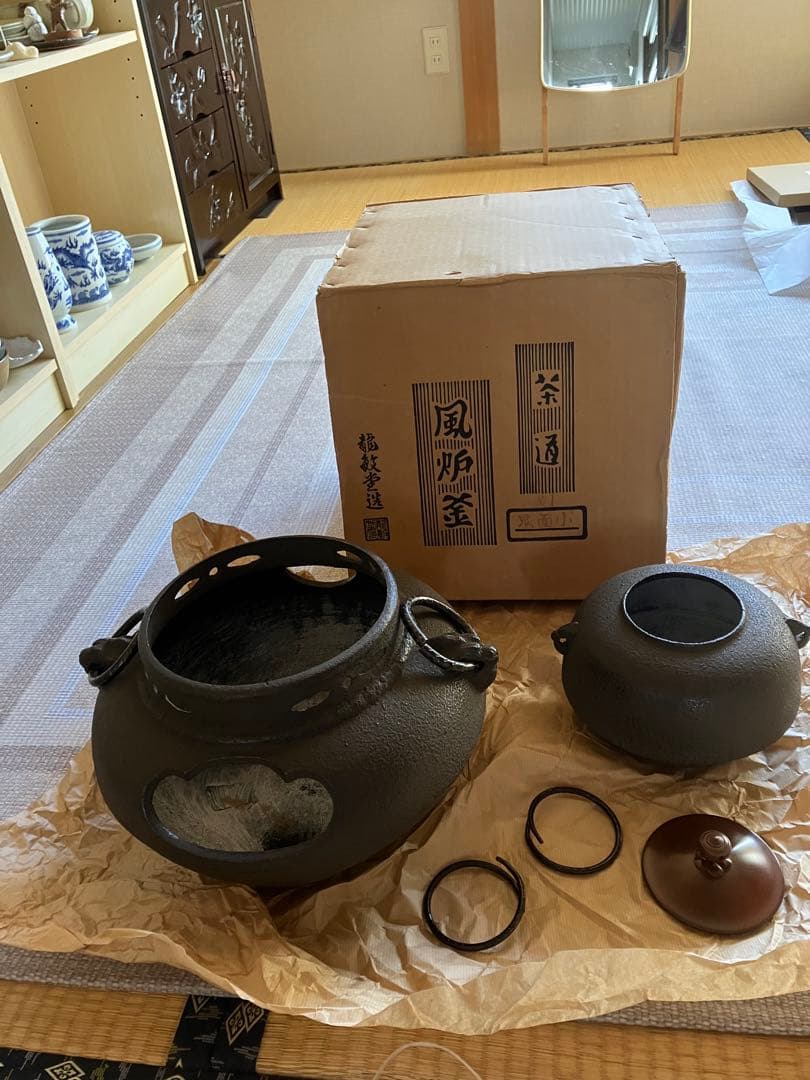 鬼面鉄風炉釜,敷板,電熱器セット