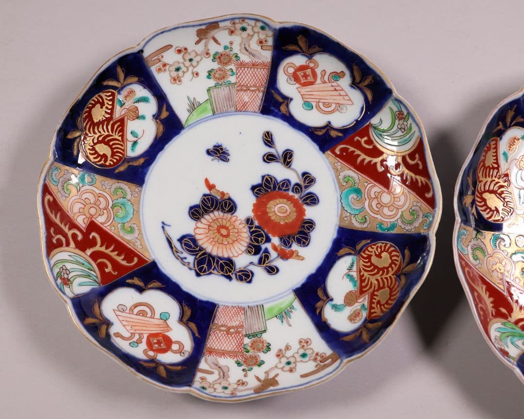 【CM119】古伊万里 色絵 中皿 2枚 盛皿 幅22.3cm 錦手 花鳥 草花