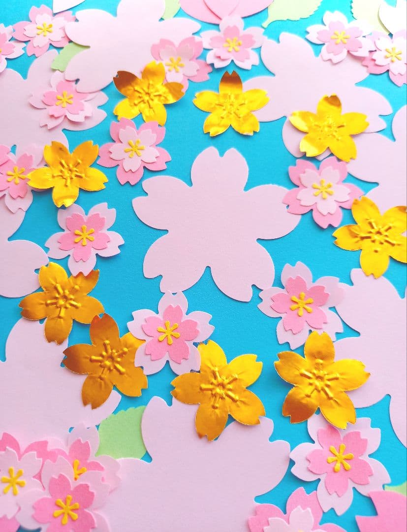 お花いっぱい　クラフトパンチ　さくら　入学入園保育　アルバム制作　色紙寄せ書き
