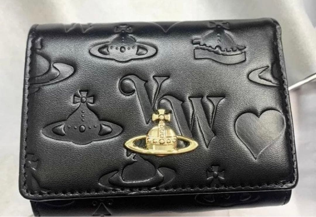 Vivienne Westwood 3つ折り財布 ブラック/ゴールドロゴ-156