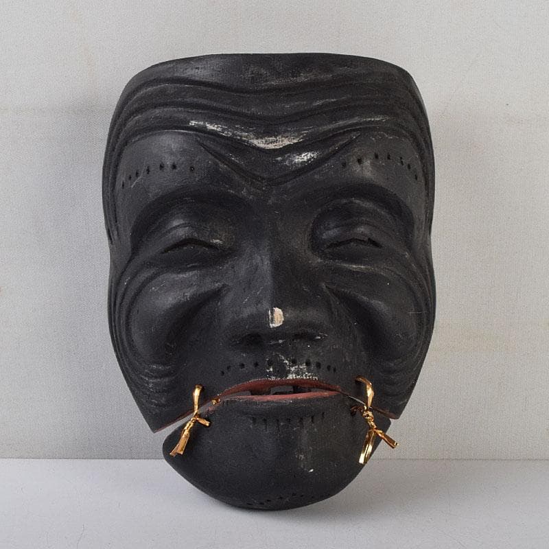 能面　能楽　雅楽　木彫　黒色尉　黒式尉　お面　V　R9529