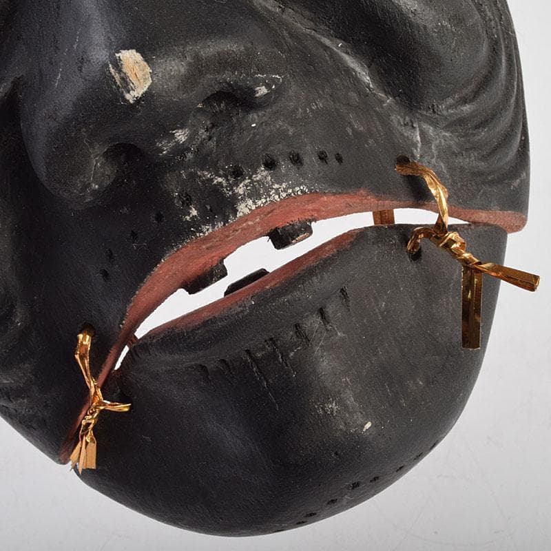 能面　能楽　雅楽　木彫　黒色尉　黒式尉　お面　V　R9529