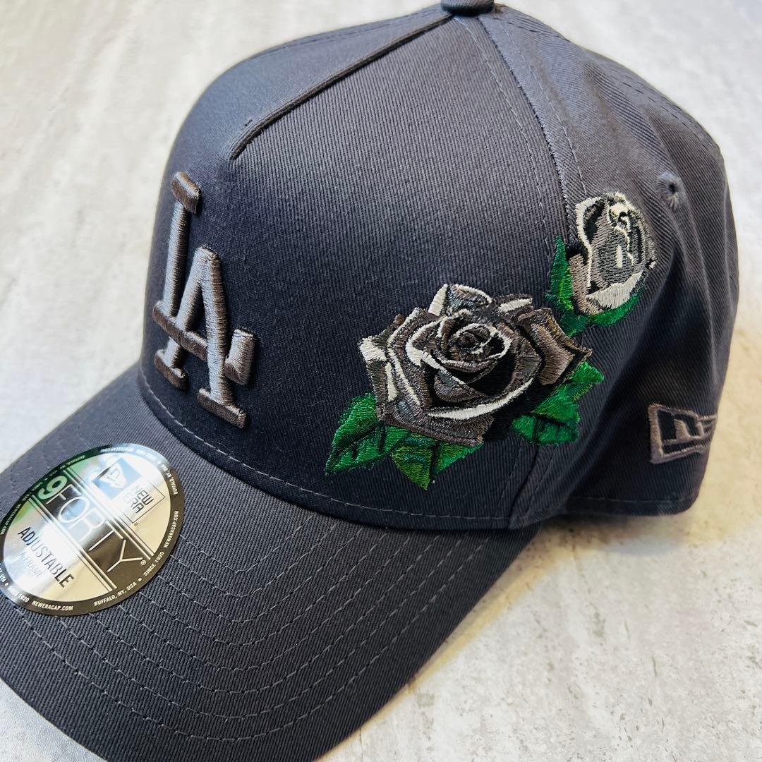 海外限定！ LA ニューエラ キャップ ドジャース グレー 薔薇