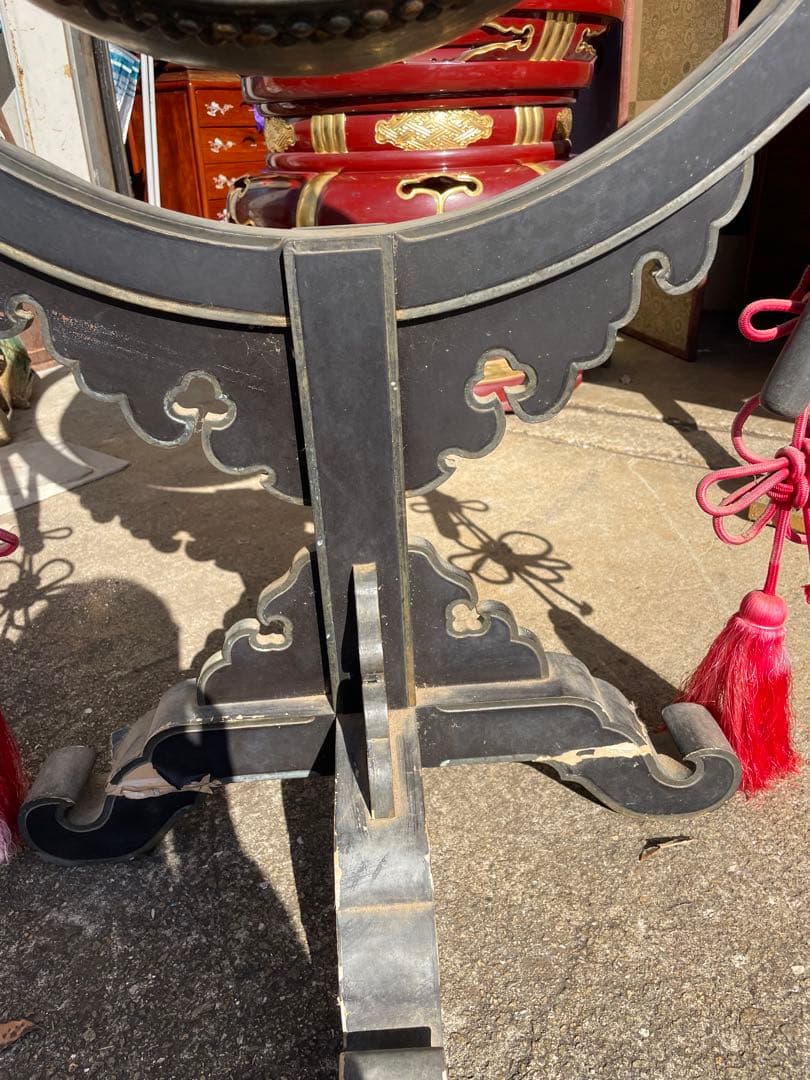 太鼓正製 雅楽 火焔太鼓 毛彫金具 寺院仏具 鳴物 仏教美術　撥房付