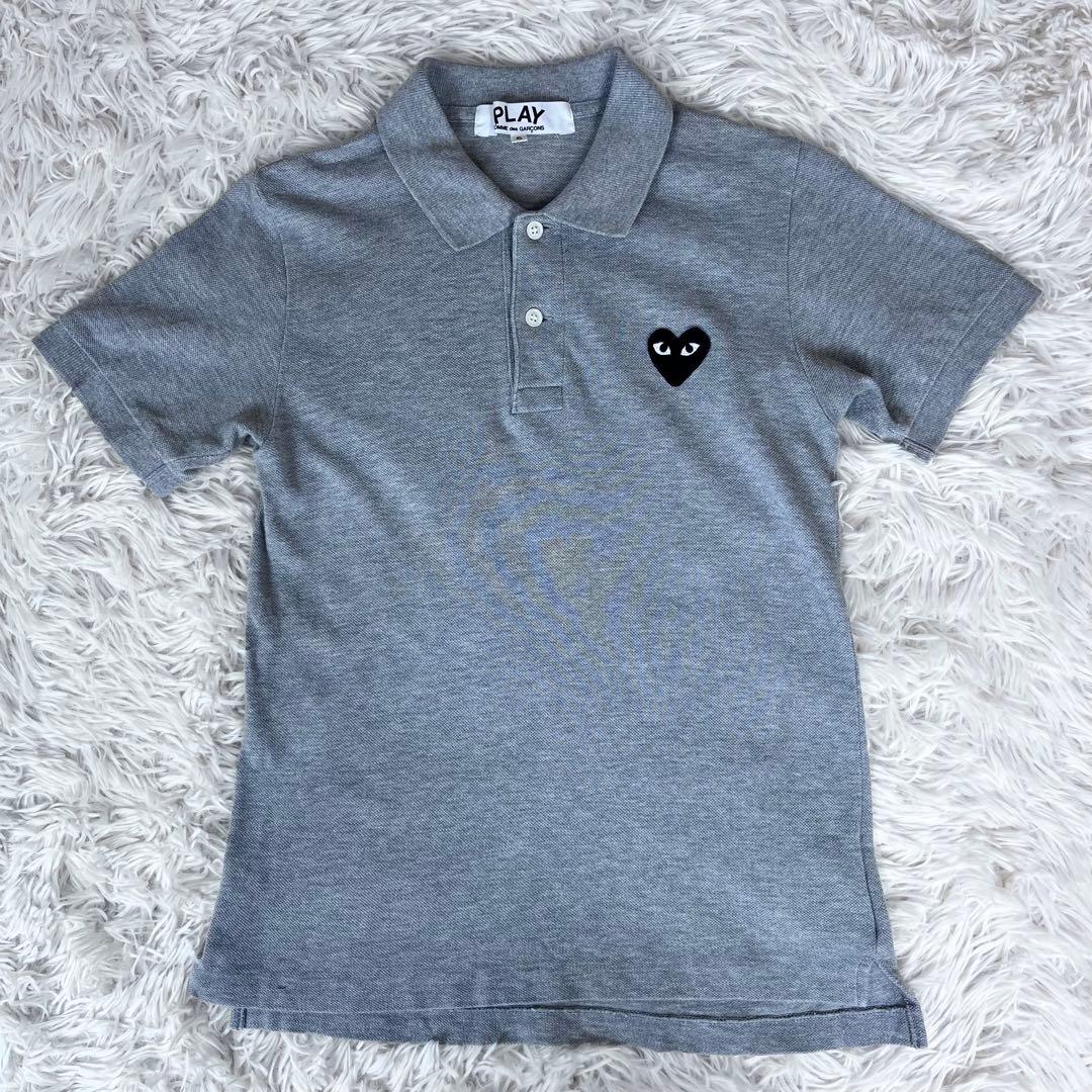 【美品】プレイコムデギャルソン ポロシャツ ハートワッペン刺繍 グレー