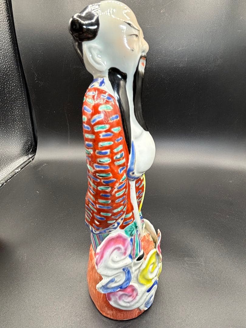 中国美術 古玩 色絵陶人形 陶器人形 高さ約25cm 置物 オブジェ 古董品