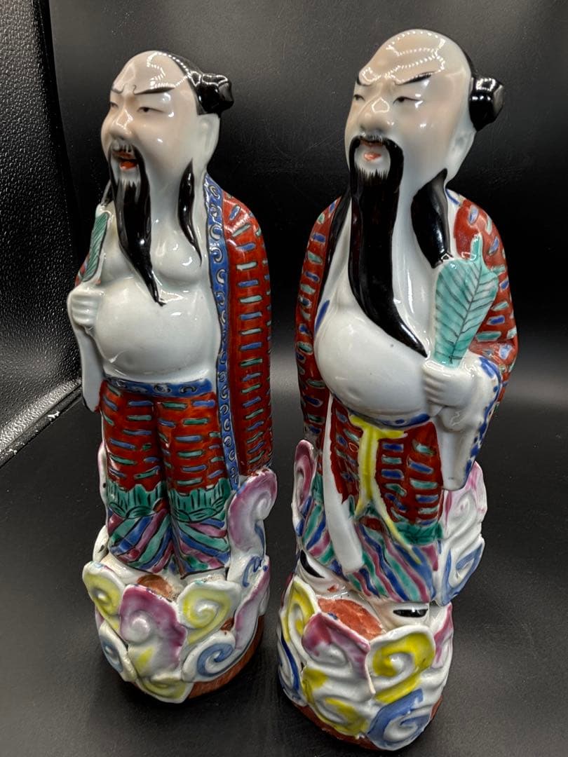 中国美術 古玩 色絵陶人形 陶器人形 高さ約25cm 置物 オブジェ 古董品