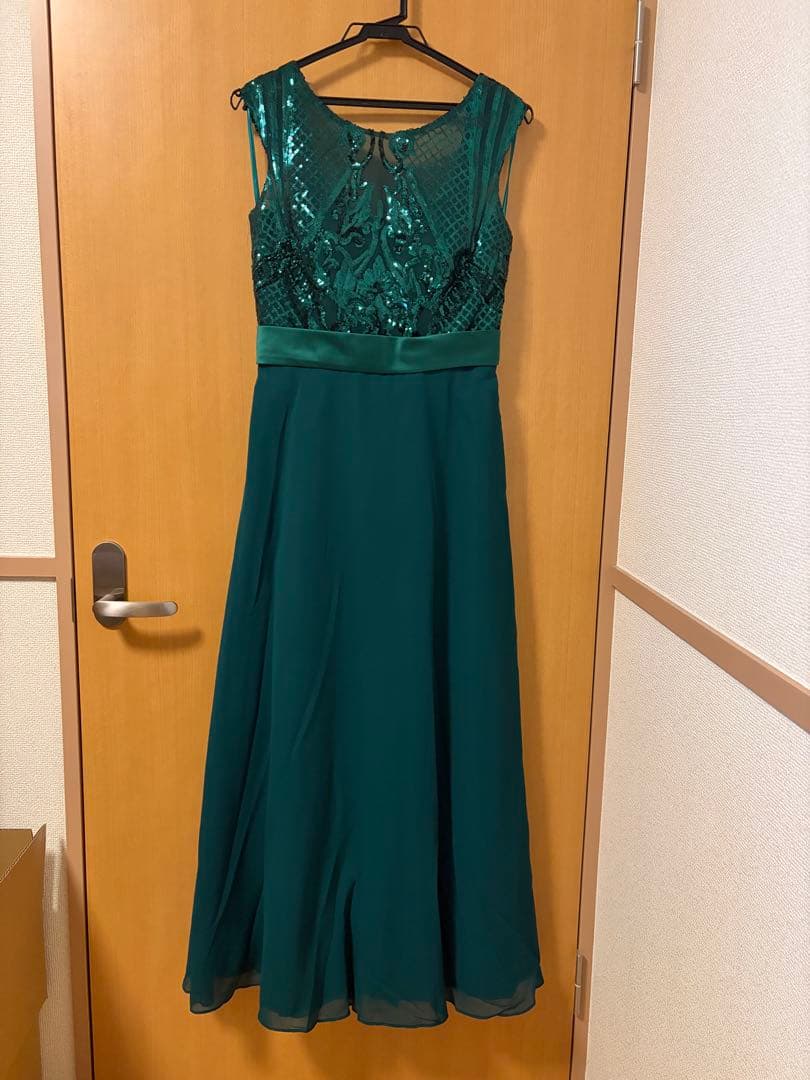 演奏会向けロングドレス(ダークグリーン ビーズ刺繍 )
