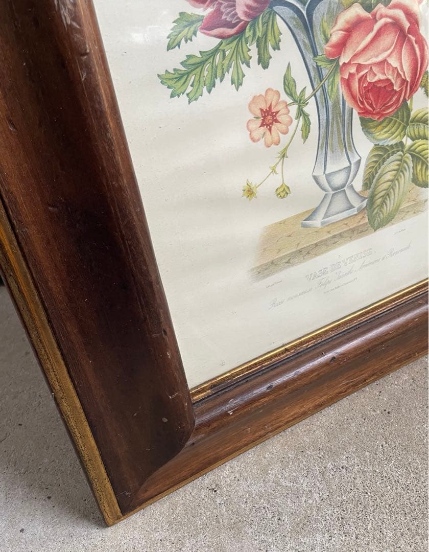 ビンテージ/イタリア製/ウッドフレーム/ボタニカル/額装/金縁/大型/店舗什器