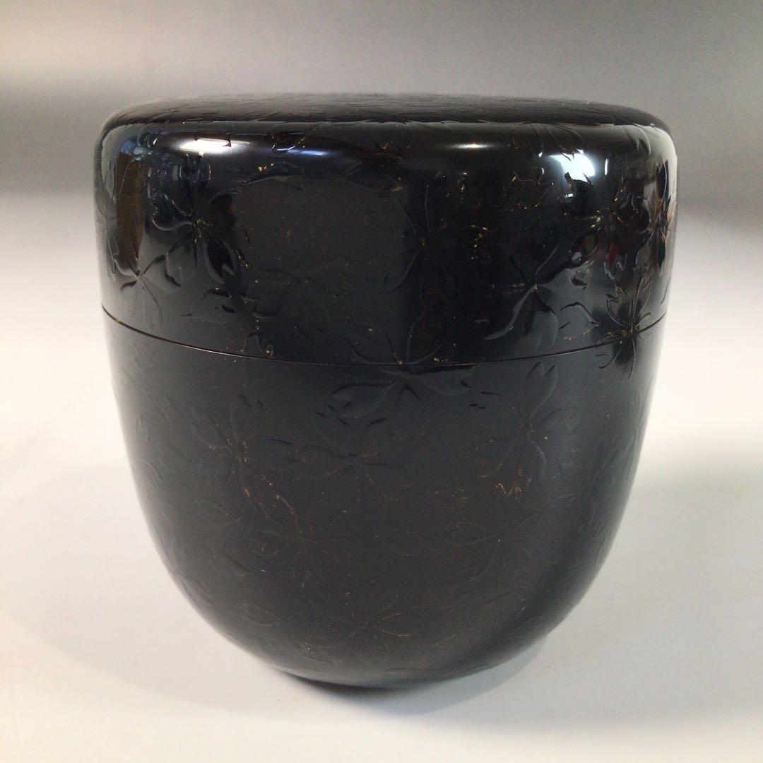 Ｒ８９３　棗　『漆匠　前端春斎作』『夜桜蒔絵』『中棗』　共箱　茶道具