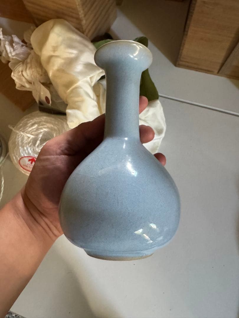 ‼️早速半額‼️リサイクルFORT‼️旧家から直送唐物⑦‼️汝窯長頭下◯瓶（卵青）花瓶‼️